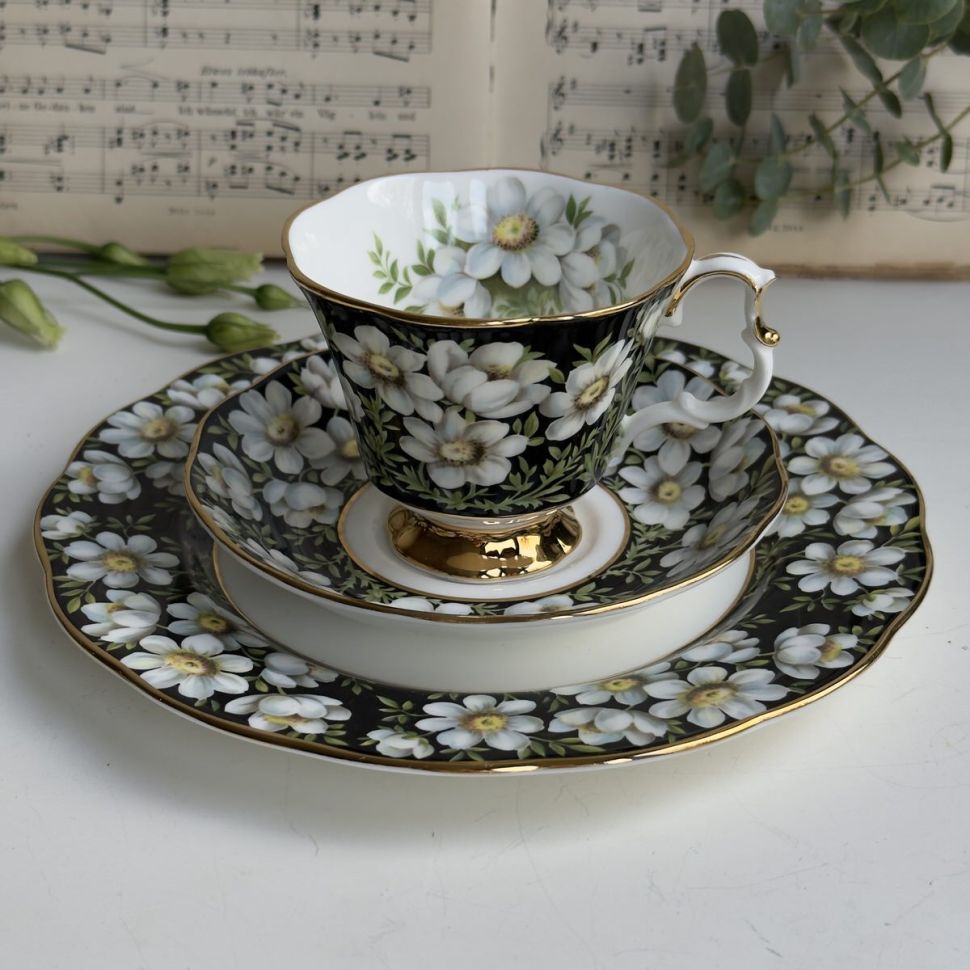 Чайное трио черный Royal Albert Provincial Flowers Mountain Avens 200 мл Англия