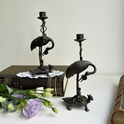 Подсвечник Аист и цветок ручная работа