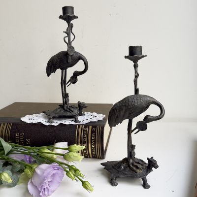 Подсвечник Аист и цветок ручная работа