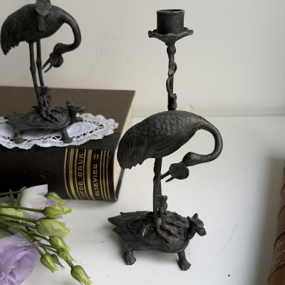 Подсвечник Аист и цветок ручная работа