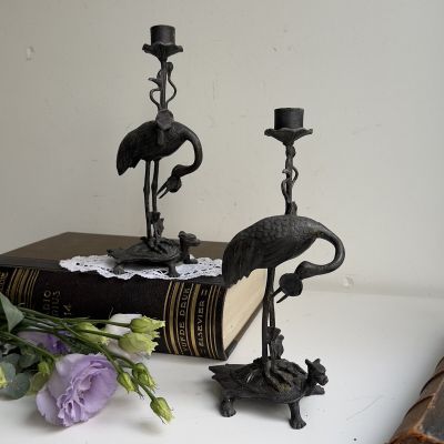 Подсвечник Аист и цветок ручная работа