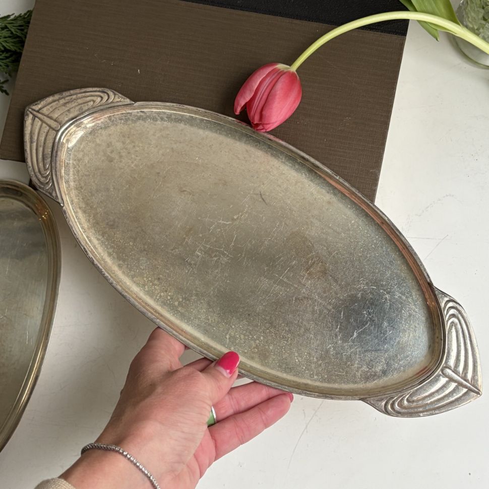 Блюдо поднос овальное 35 см серебрение 