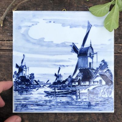 Плитка 16 см с подвесом Мельница на озере Delft Голландия