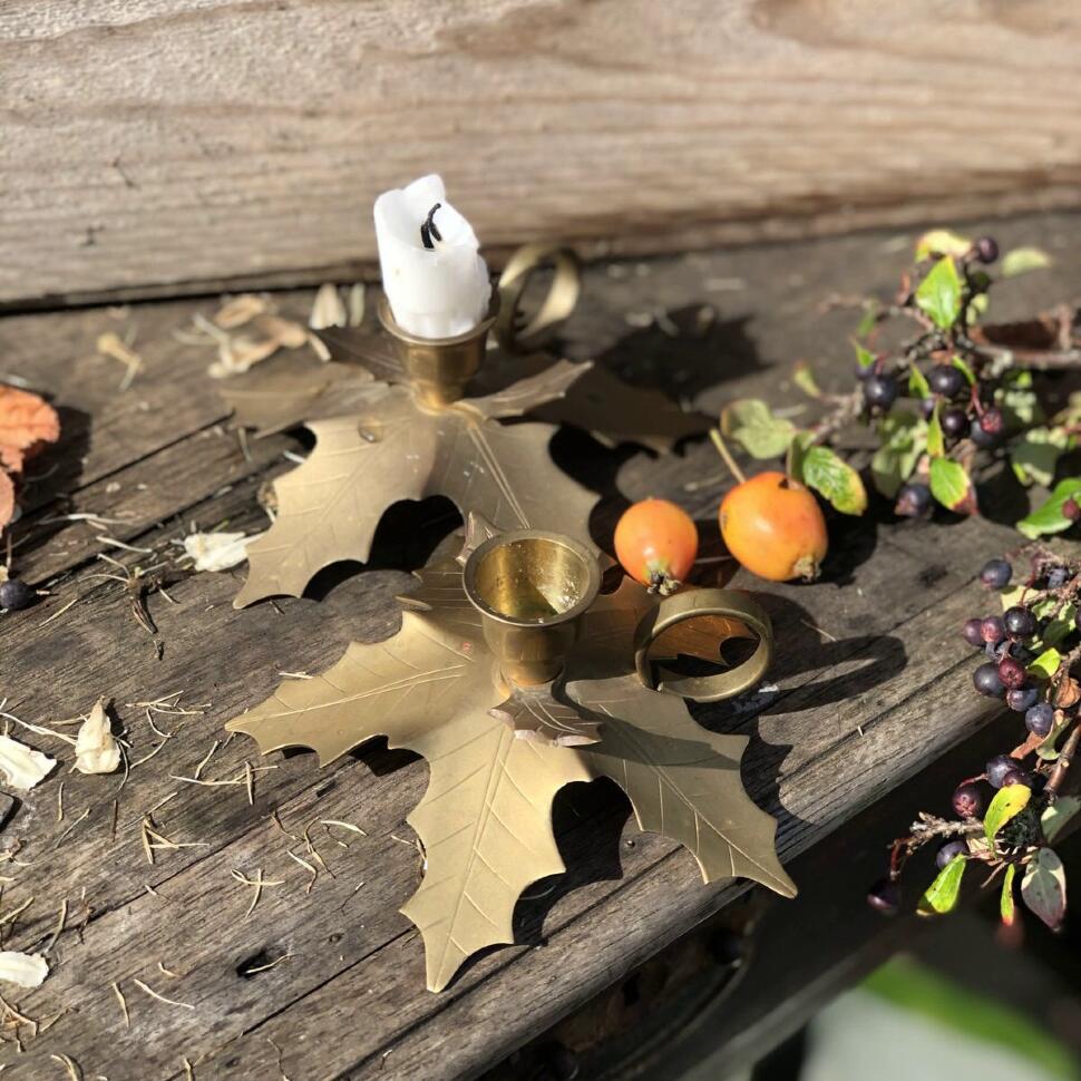 Подсвечник Кленовый лист латунь