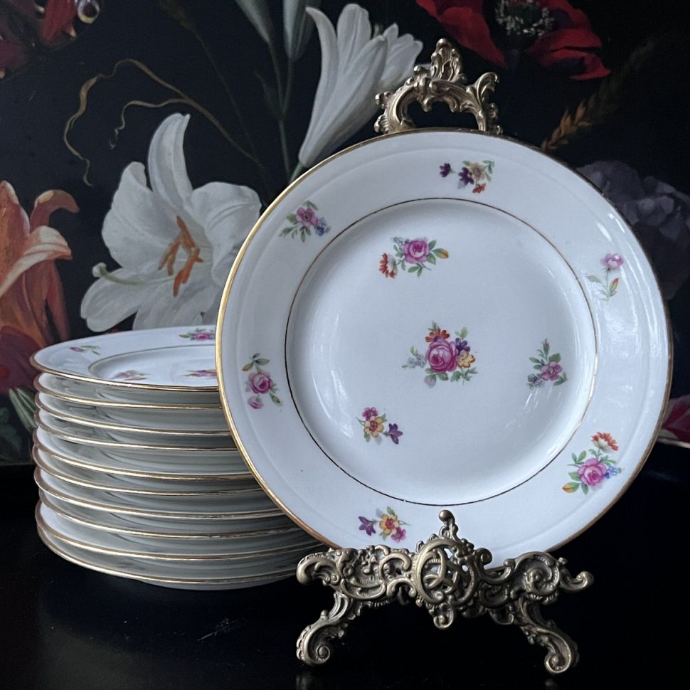 Тарелка десертная PL Limoges 17 см Цветы Арнуво Франция 