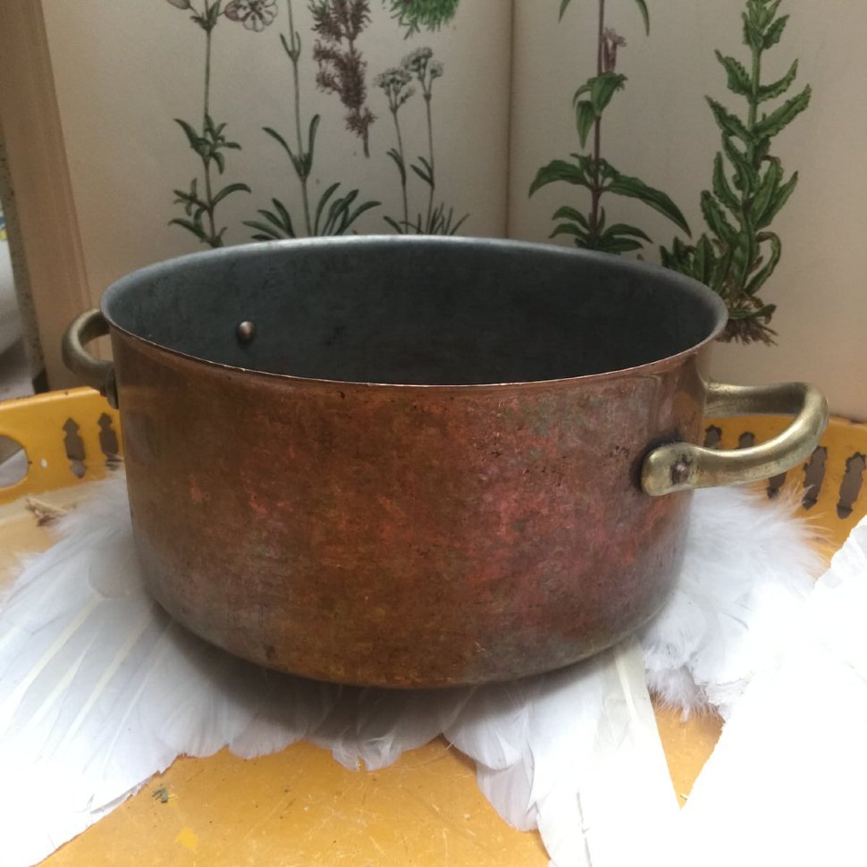 Кастрюля медная без лужения, с ручками латунь