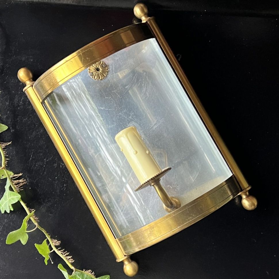 Бра на 1 лампу 27 см стекло латунь Франция