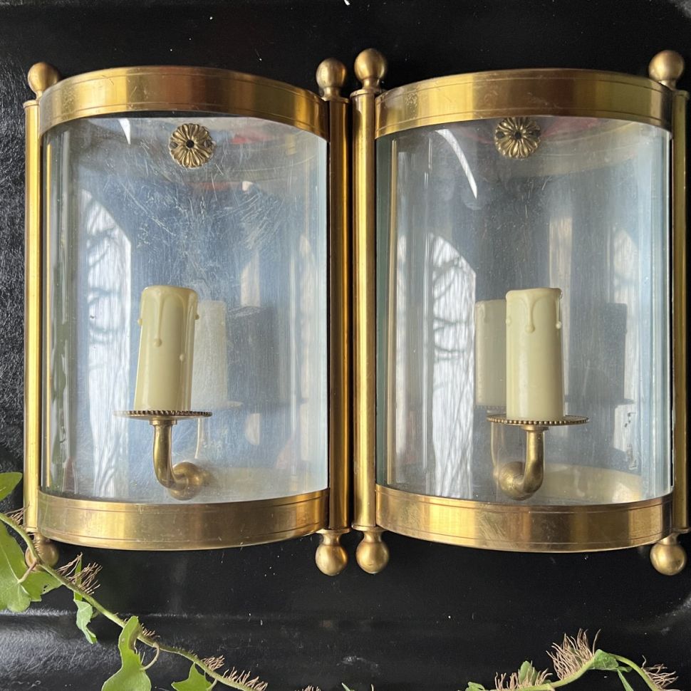 Бра на 1 лампу 27 см стекло латунь Франция