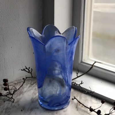 Ваза 20 см Голубой цветок хрусталь