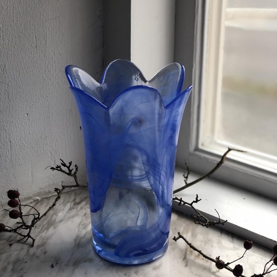 Ваза 20 см Голубой цветок хрусталь