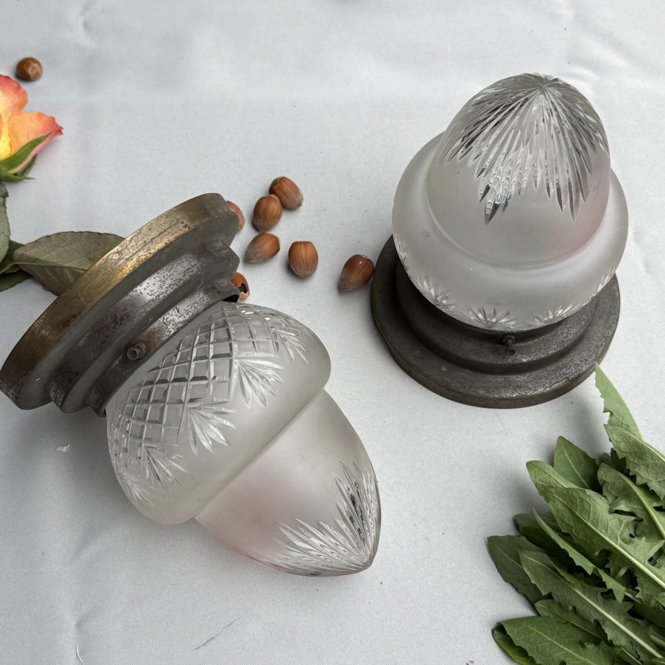 Лампа потолочная Желудь 17 см хрусталь медь 40-е гг.