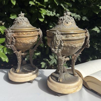 Ваза каминная 33 см 19 век набор 2 шт Франция шпиатр мрамор