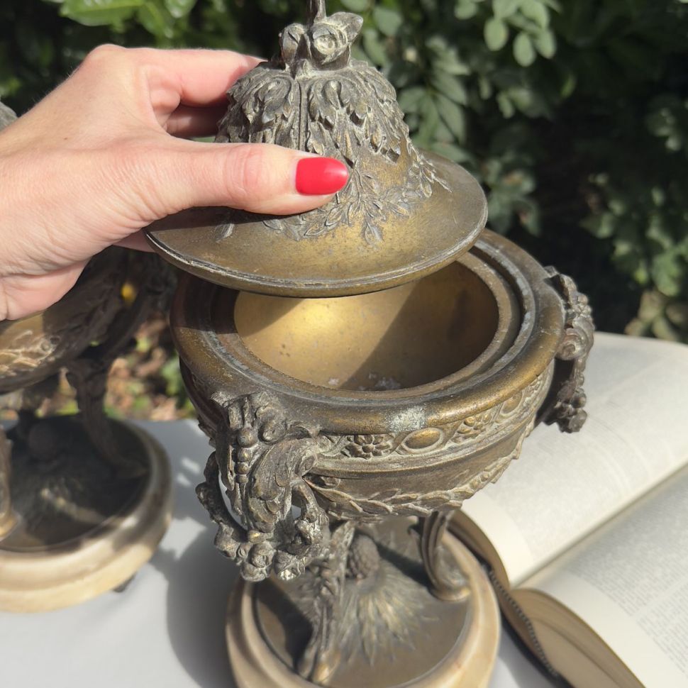 Ваза каминная 33 см 19 век набор 2 шт Франция шпиатр мрамор