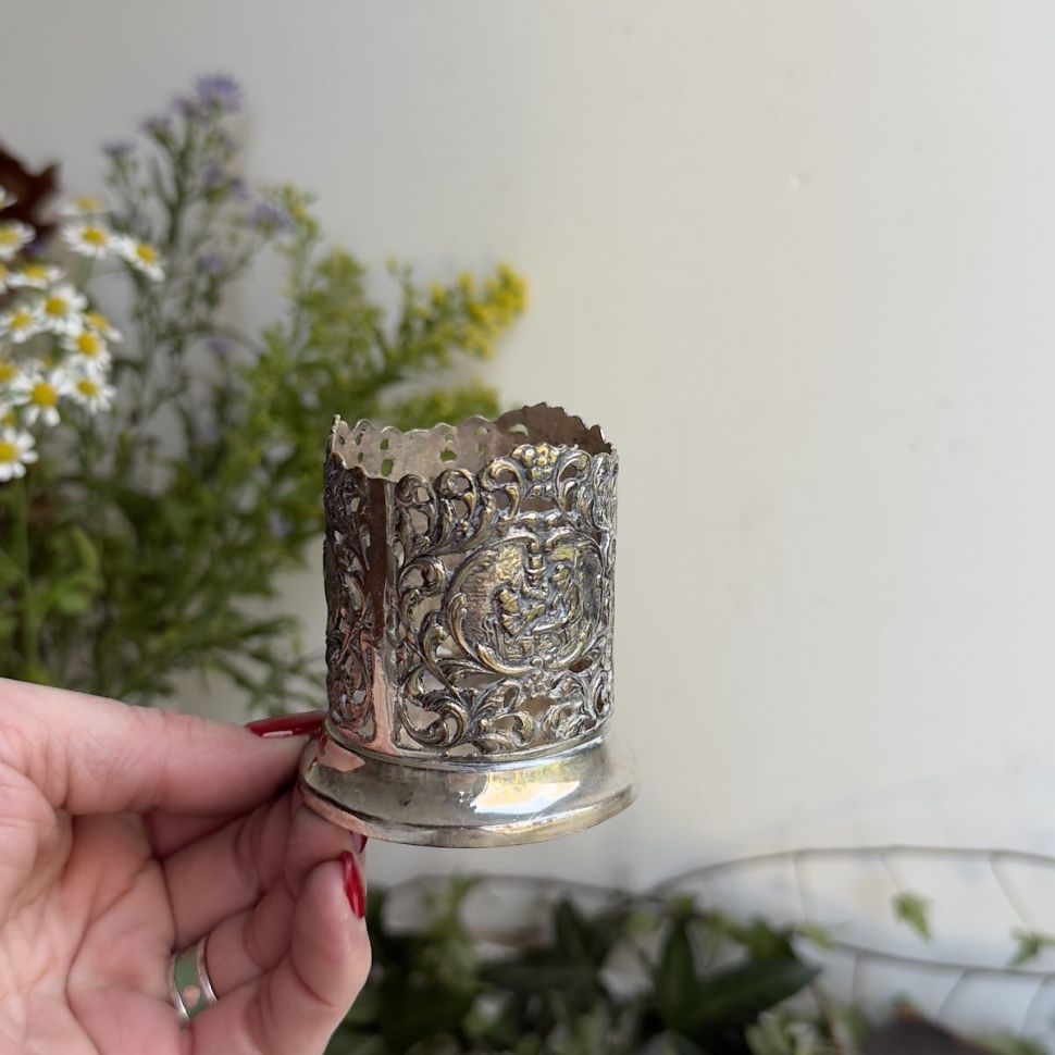 Подставка стакан для приборов Scheilevis Dussen 7 см мельхиор серебрение Голландия