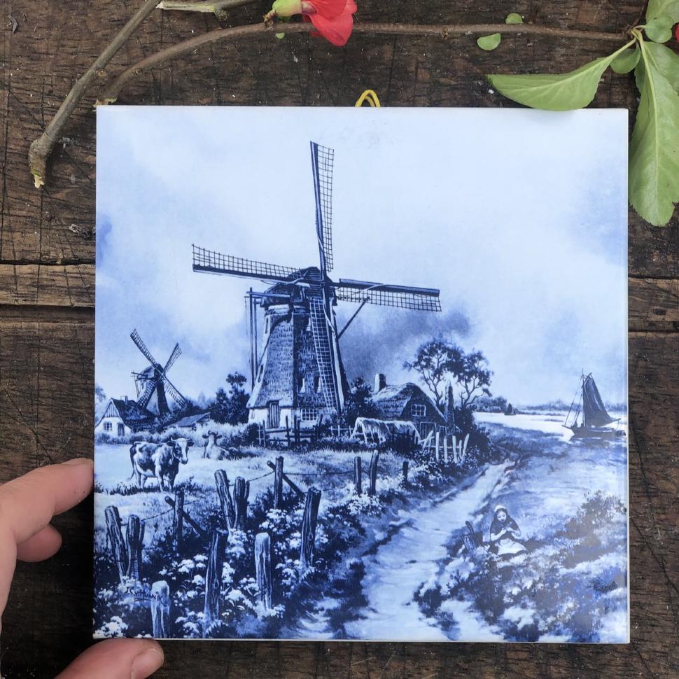 Плитка 16 см с подвесом Мельница в деревне Delft Голландия