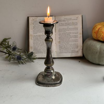 Подсвечник на квадратном основании 19 см мельхиор патина