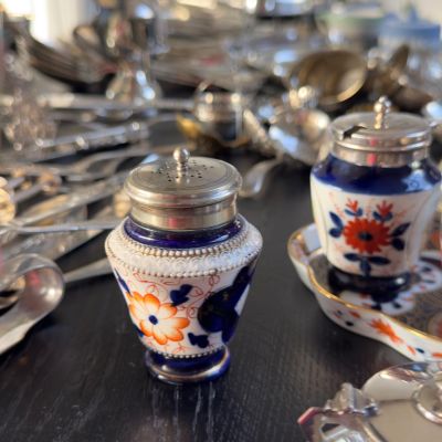 Солонка перечница 8 см серебрение фарфор