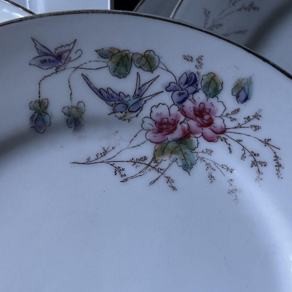 Тарелка Aux Lions de faience 21 см Цветы Арнуво конец 19 в Франция