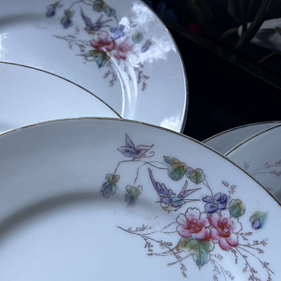 Тарелка Aux Lions de faience 21 см Цветы Арнуво конец 19 в Франция