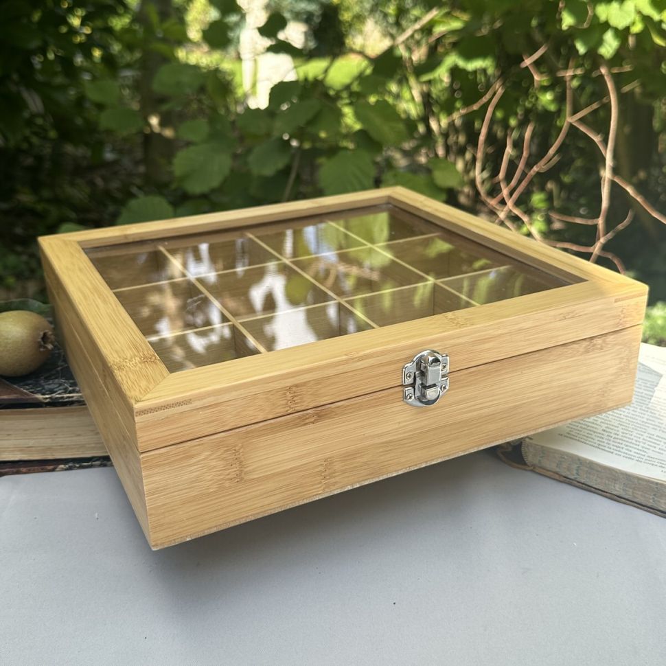 Коробка ящик для чайных пакетиков 27х28 см дерево стекло Голландия
