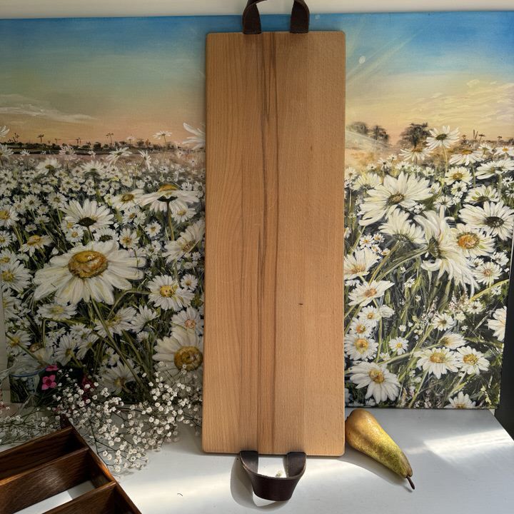 Доска для подачи и разделки 20х59 см бук с кожаными ручками