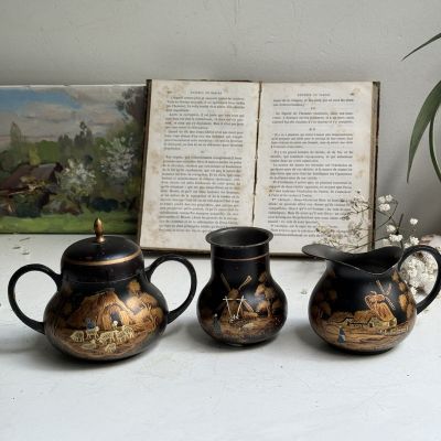 Сахарница молочник ваза роспись олово набор 3 предмета Голландия