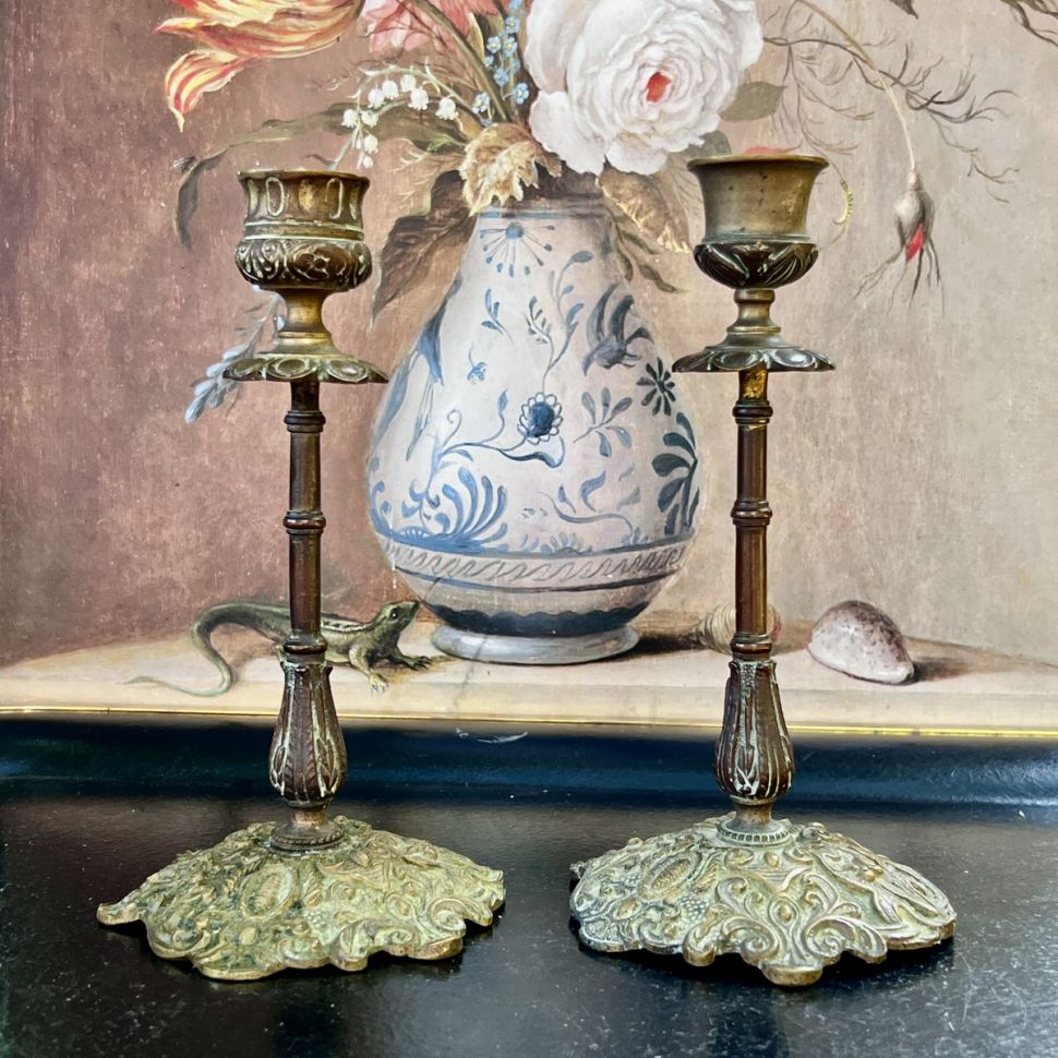 Подсвечник старинный 19 см бронза Франция 