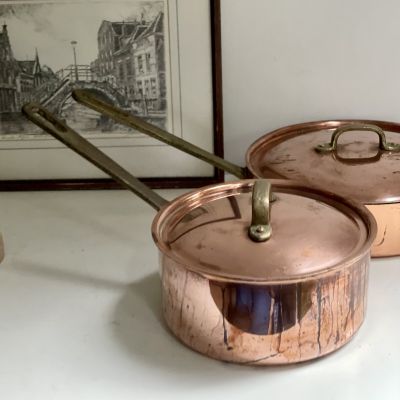 Ковш с крышкой медь латунь 1,8 л Франция лужение