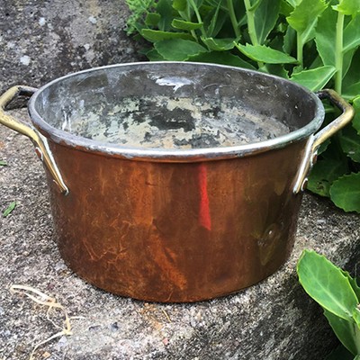 Кастрюля медная с двумя латунными ручками