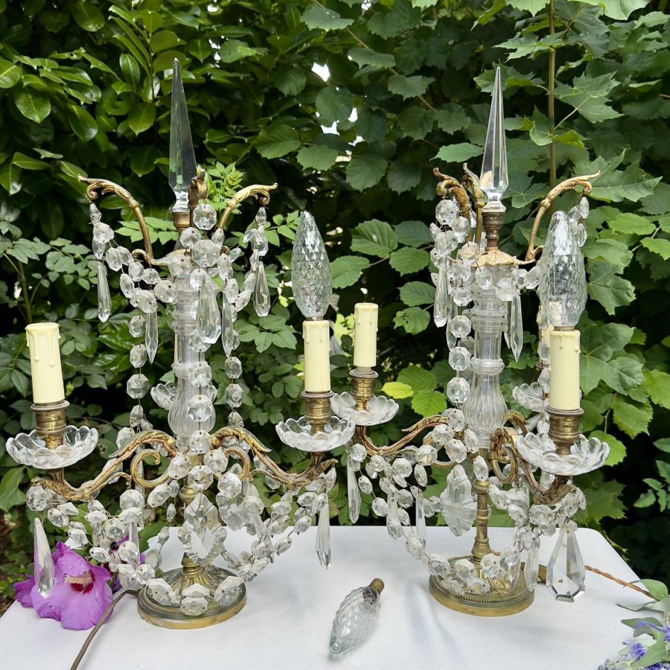 Лампа настольная Жирандоль на три лампы 56 см бронза хрусталь