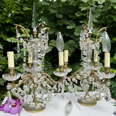 Лампа настольная Жирандоль на три лампы 56 см бронза хрусталь