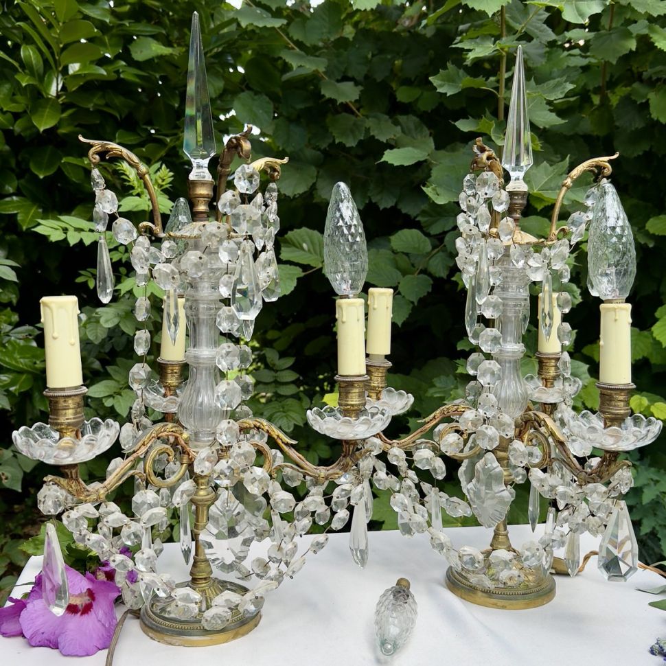 Лампа настольная Жирандоль на три лампы 56 см бронза хрусталь