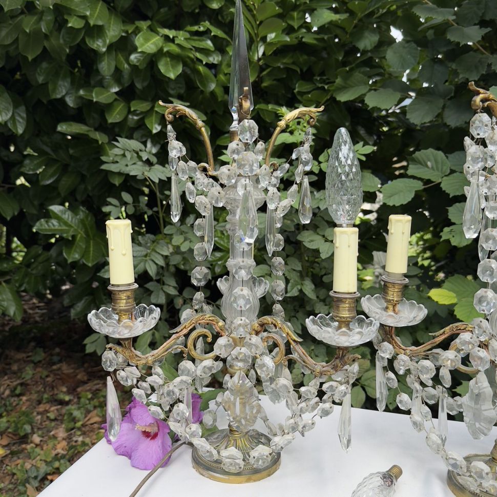 Лампа настольная Жирандоль на три лампы 56 см бронза хрусталь