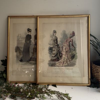 Картина литография Модная иллюстрация из журнала для дам 19 века 32х42 см Франция