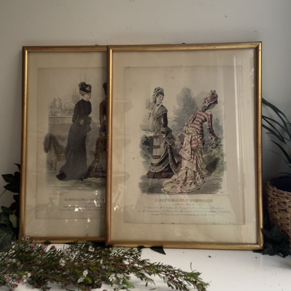 Картина литография Модная иллюстрация из журнала для дам 19 века 32х42 см Франция