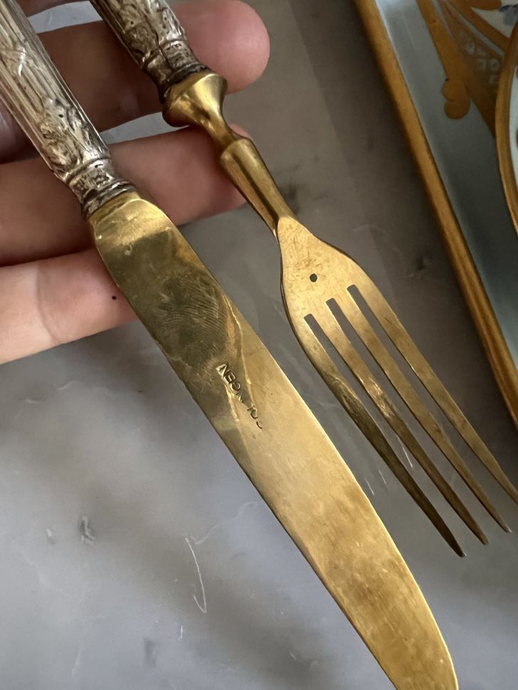 Вилка и нож десертные Solingen серебро 800 Германия 