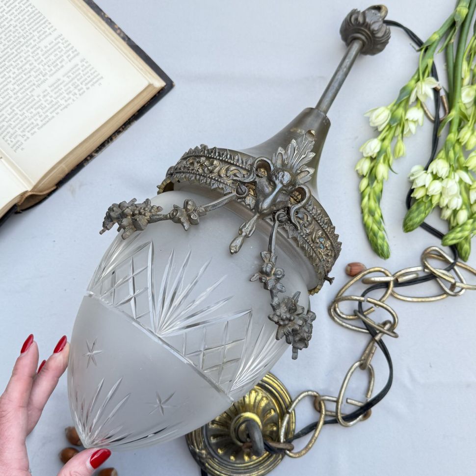 Люстра потолочная 112 см хрусталь латунь бронза 40-е гг