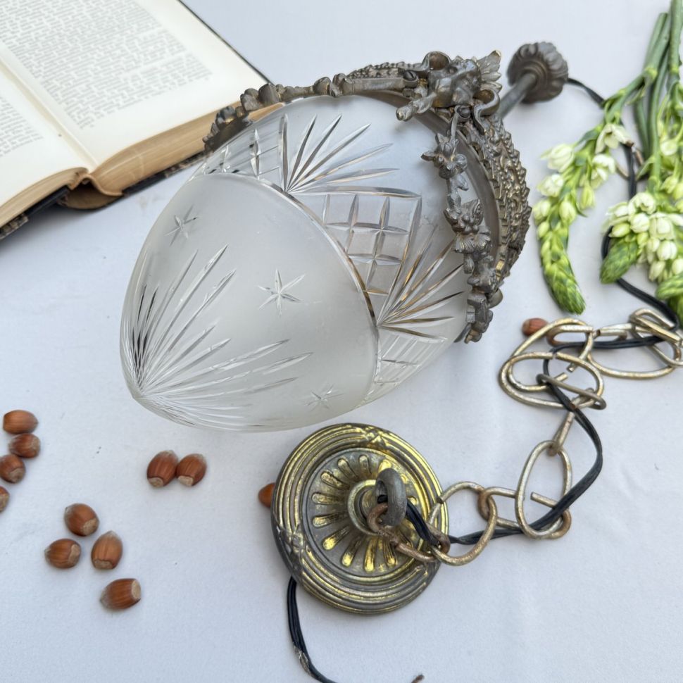 Люстра потолочная 112 см хрусталь латунь бронза 40-е гг