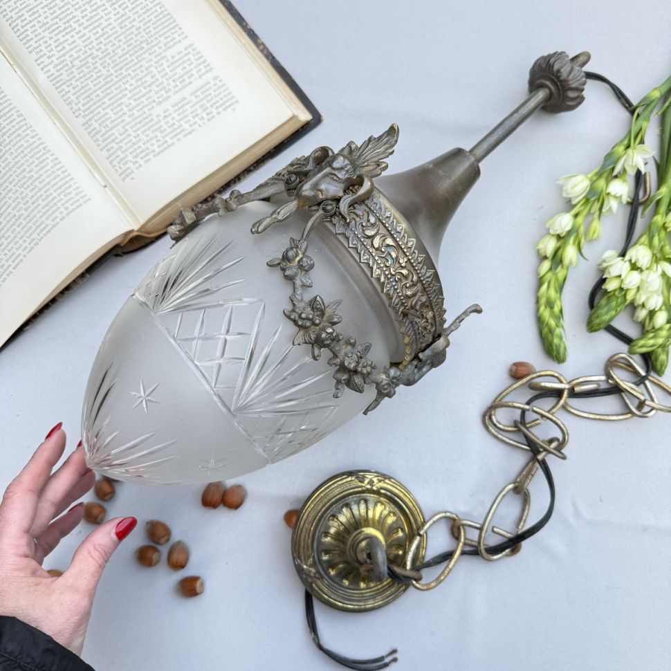 Люстра потолочная 112 см хрусталь латунь бронза 40-е гг