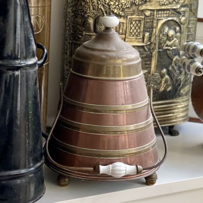 Зольник с крышкой 39 см медь латунь керамика