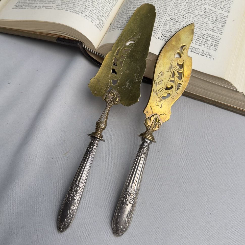 Набор для десерта 2 предмета серебро латунь Франция 