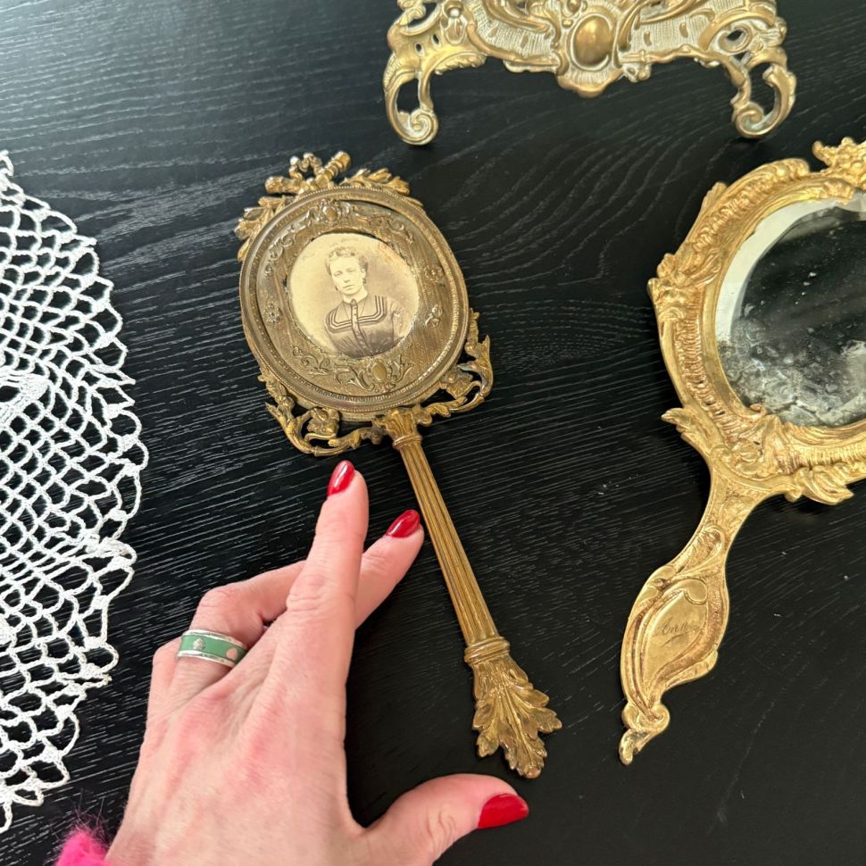 Зеркало ручное Неоклассицизм 25 см латунь