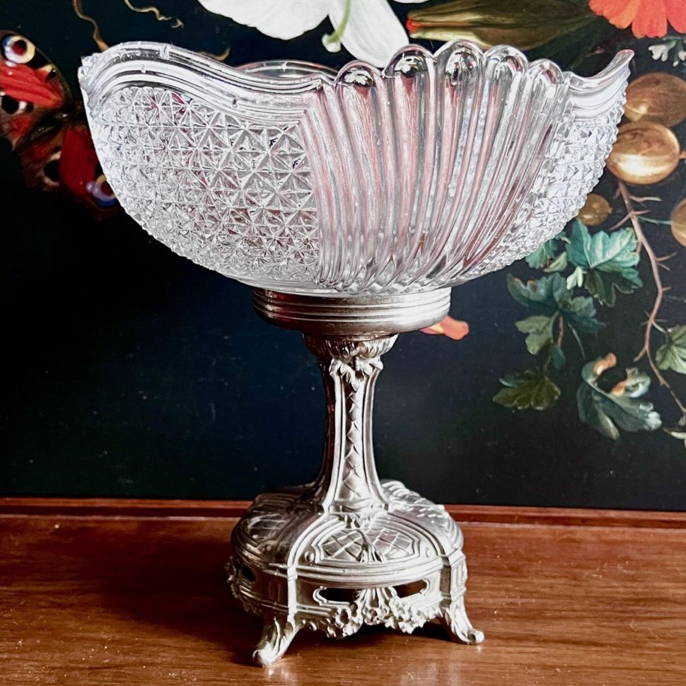 Ваза фруктовница 22 см олово стекло Франция