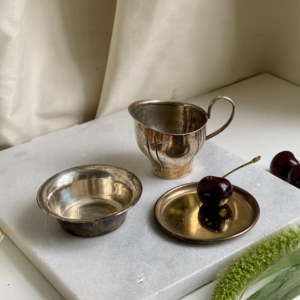 Набор из 3-х предметов мельхиор (молочник, сахарница, подставка)