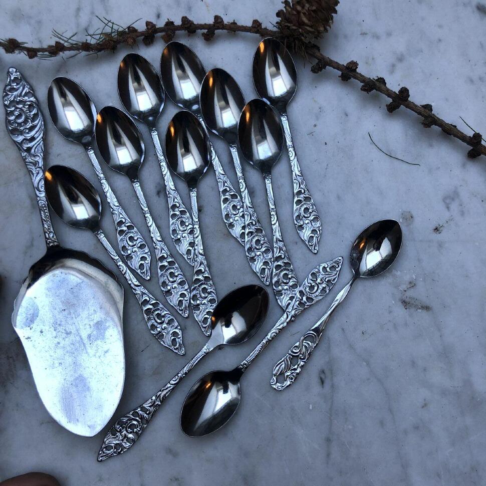 Ложка кофейная 11 см и лопатка для торта 19 см набор 14 шт.