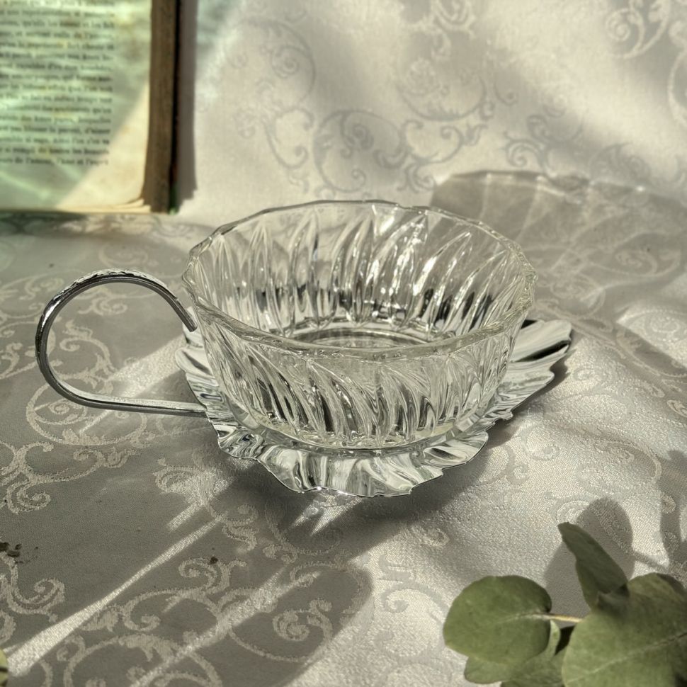 Салатник малый на блюде Лист хрусталь Англия