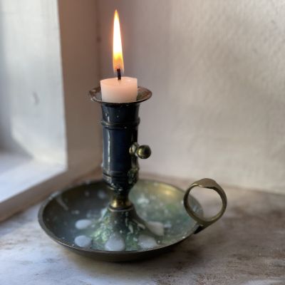 Подсвечник на блюде 13 см латунь с подъемным механизмом