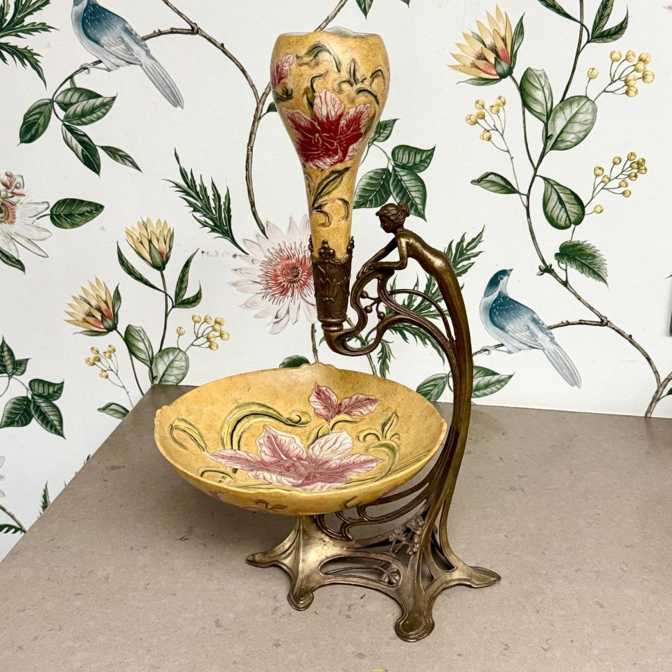 Ваза этажерка Арнуво центр стола 50 см керамика бронза