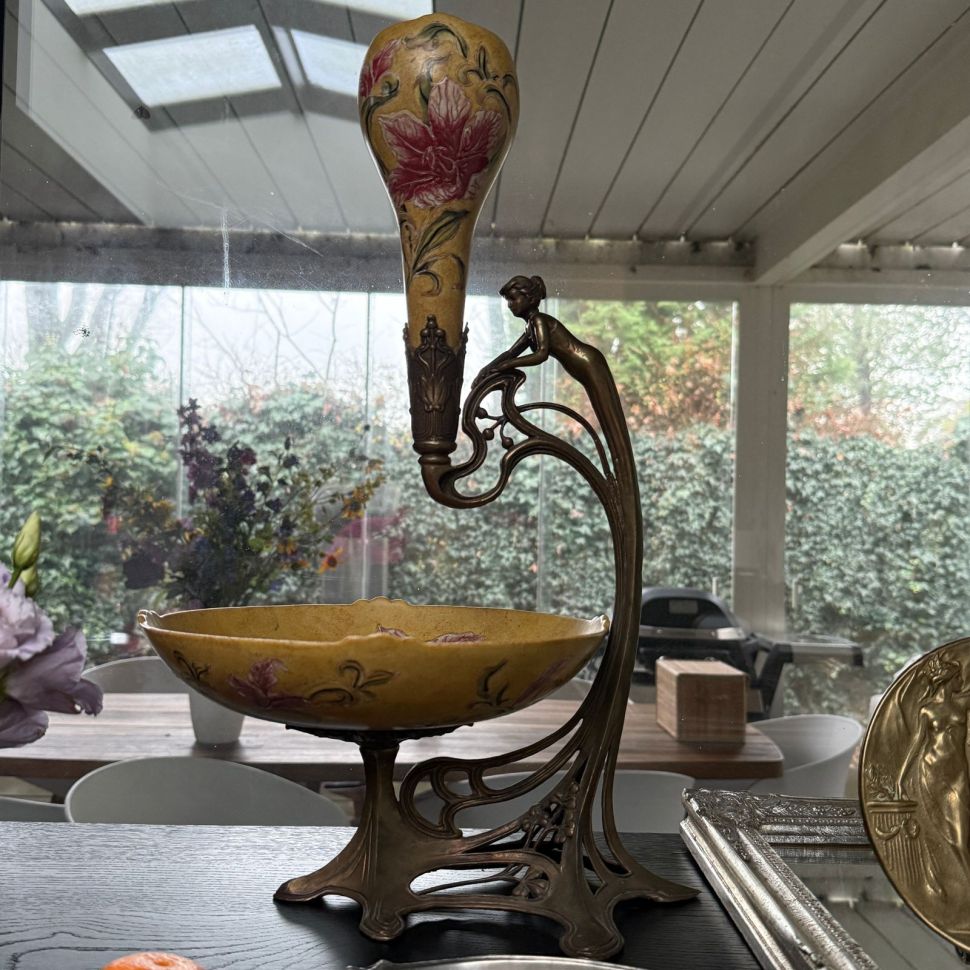 Ваза этажерка Арнуво центр стола 50 см керамика бронза