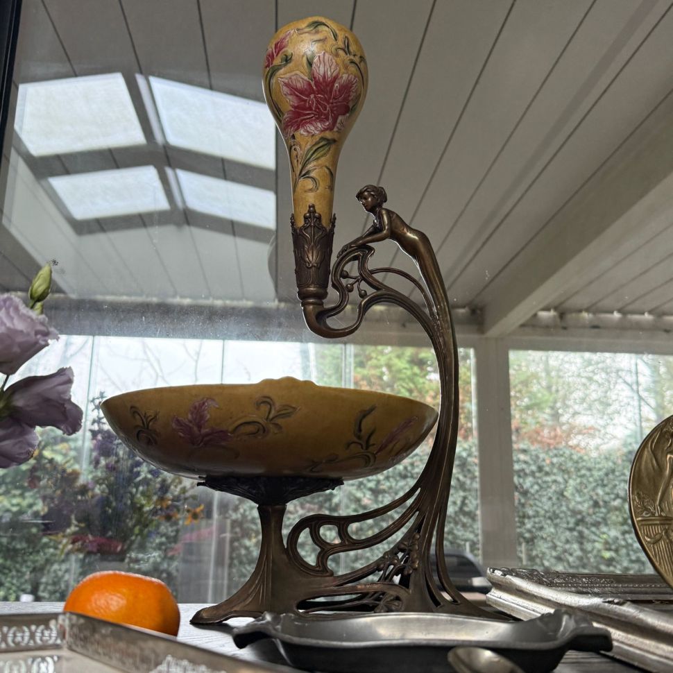 Ваза этажерка Арнуво центр стола 50 см керамика бронза